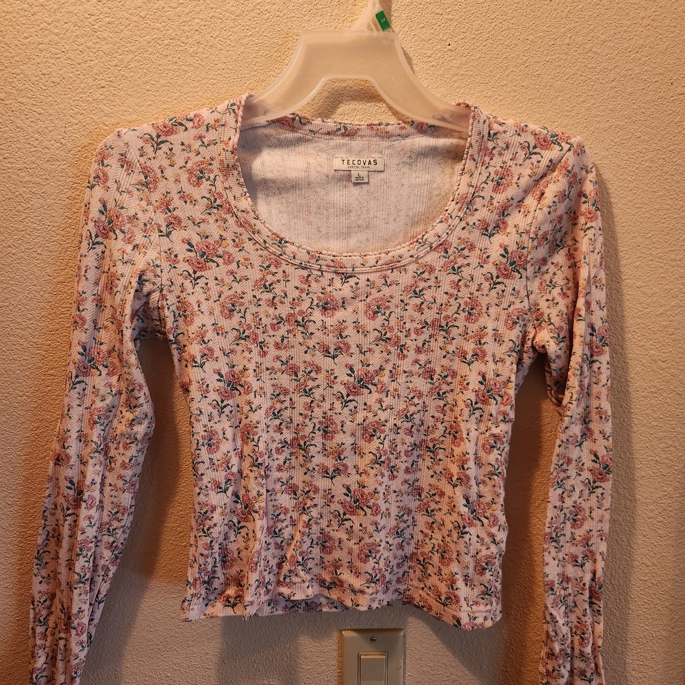 Tecovas Floral Long Sleeve Top - Pink and Green